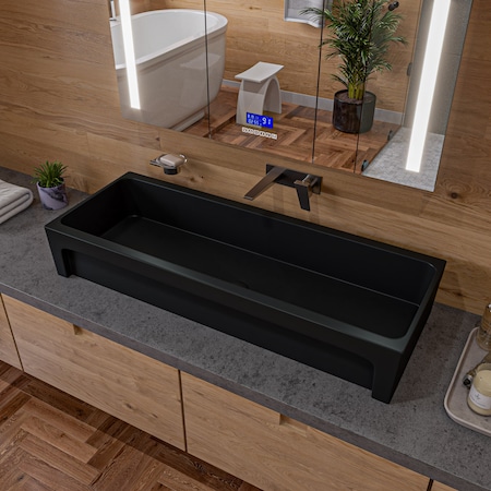 Alfi Brand 48 inch Black Matte Above Mount Fireclay Bathroom Trough Sink AB48TRBM
